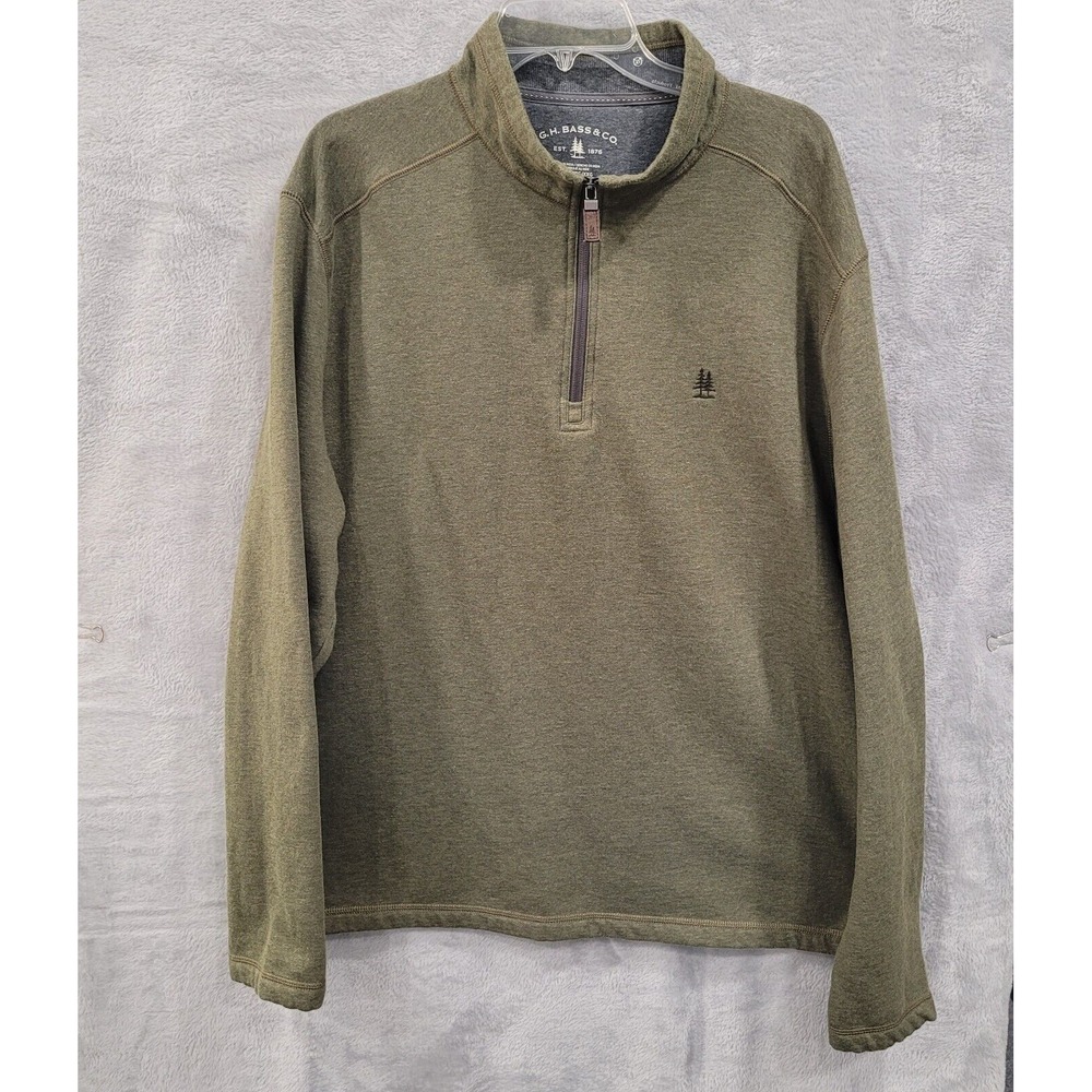 GH Bass & Co Mens XXL Olive Green Heather Quarter Zip Pullover Fleece Sweater